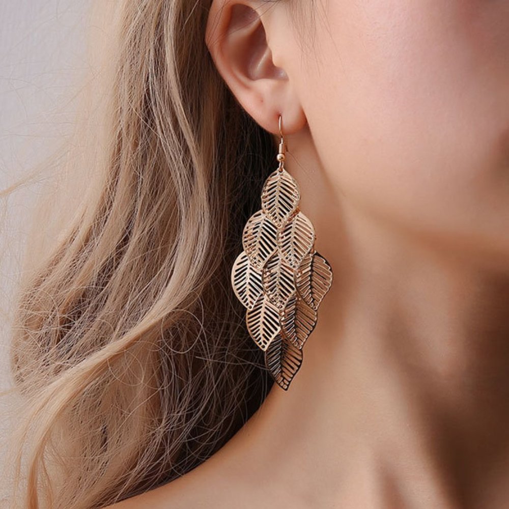 Gold Layered Leaves Earrings